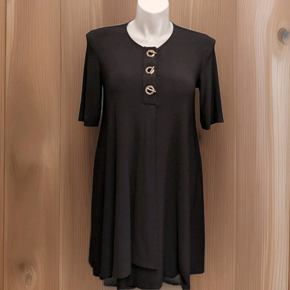 Joseph Ribkoff Black Liquid Knit Swing Dress Size 12 Tunic Stretch